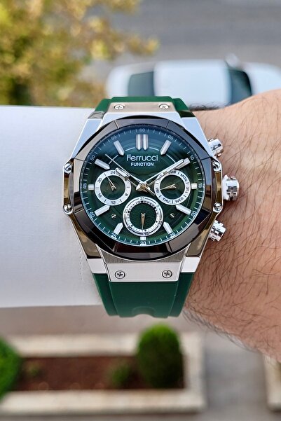 Ferrucci 41 Mm Kasası Metalik Kordonu Yeşil Renk Göstergeleri Aktif Erkek Kol...