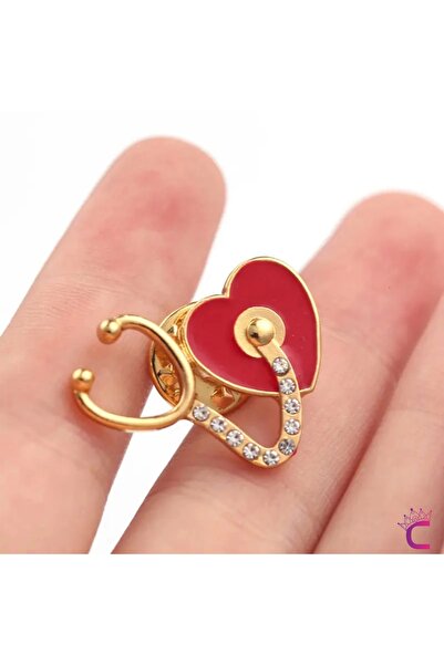 Cinderella Minik Kristal Taşlı Kalpli Steteskop Doktor Broş - Hediyelik Hemşi...