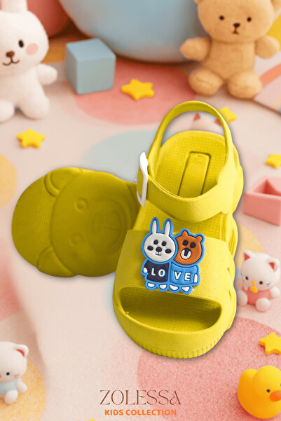 ZOLESSA Erkek Çocuk Sandalet Sarı Kaydırmaz Tabanlı Hayvan Figürlü Önü Açık Günlük Rahat Tokalı Terlik