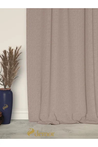 Demor Home Beige Color Linen Textured Pleated High Quality Background Curtain