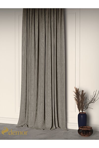 Demor Home Silver Gray Linen Textured Pleated High Quality Background Curtain