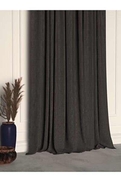 Demor Home Anthracite Color Linen Textured Pleated High Quality Background Curtain