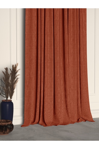Demor Home Cinnamon Color Linen Textured Pleated High Quality Background Curtain