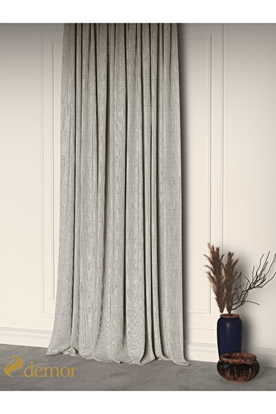 Demor Home Fog Gray Linen Textured Pleated High Quality Background Curtain