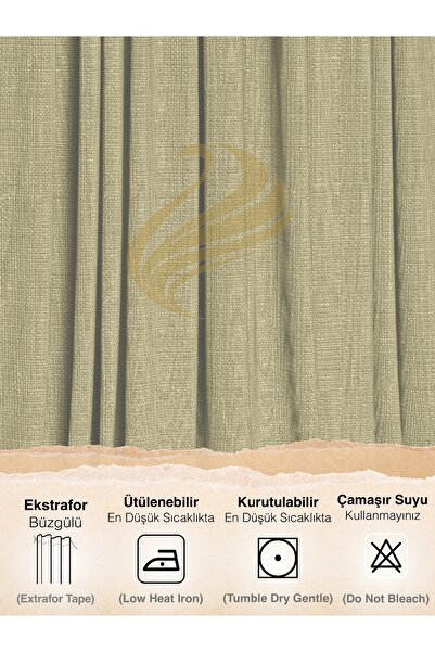 Demor Home Olive Green Linen Textured Pleated High Quality Background Curtain
