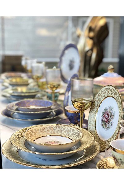 veraev Porselen Yemek Takımı Altın El Boyama 74 Parça S clairy Italyan
