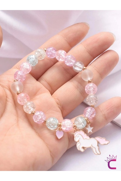 Cinderella Kalpli Yıldızlı Unicorn Aytaşı Boncuklu Kız Çocuk Bileklik - Doğum Günü Hediyesi Hediyelik Aksesuar