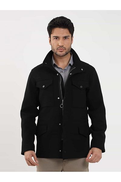 Dufy Men's Black Straight Cut Casual Coat - 98150