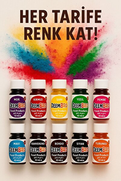 DEEMBRO Gıda Boyası Seti 10 Adet 10 Renk 10 Ml X 10 Adet Su Bazlı Sıvı Gıda Boyaları 10 Lü