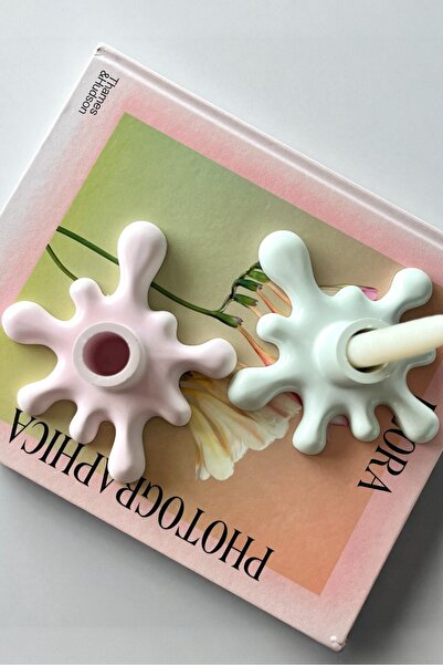 Minic Store 2'li Pembe ve Yeşil Şamdan -  Akışkan Şekilli Mumluk