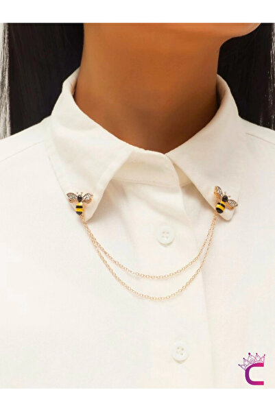 Cinderella Zarif Arı Tasarım Gömlek Yaka Zinciri Broş - Hediyelik Zirkon Taşl...