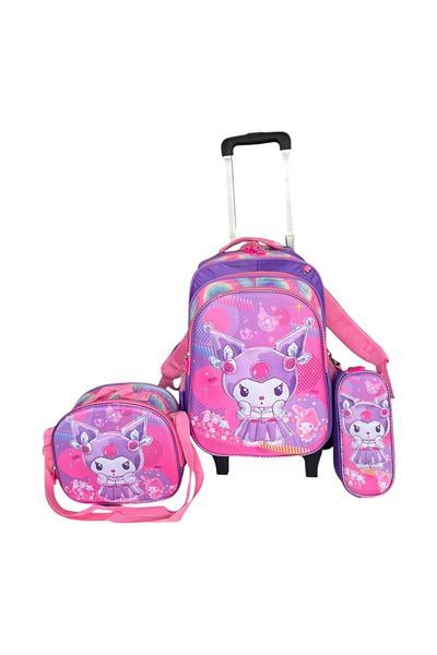 Toybox Kuromi Cartoon 3-Piece School Bag Set Backpack with Trolley, Lunch Box and Pencil Case 42x21x32cm