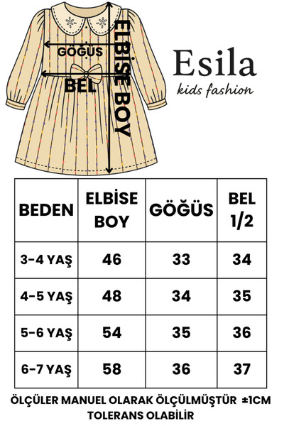 ESİLA KİDS Дівчача сукня з вишитим коміром, смугаста спідниця-балон, довгі рукави, пояс, 3-7 років