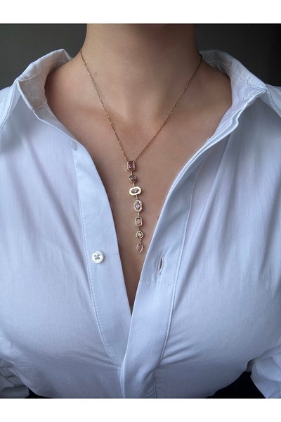 Ressia Y قلادة وردية مرصعة بالأحجار