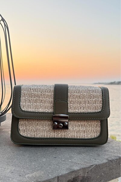 Melissa Boutique Women's Khaki Straw Model Long Strap Box Bag