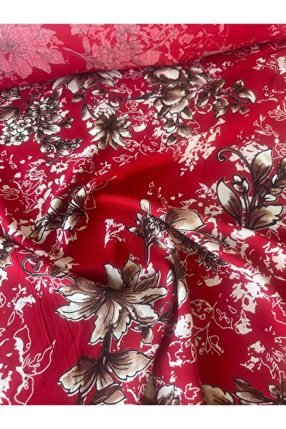 Bursa Kumaş Dünyası Kırmızı Desenli Viskon Kumaş Tek En %100 Pamuk