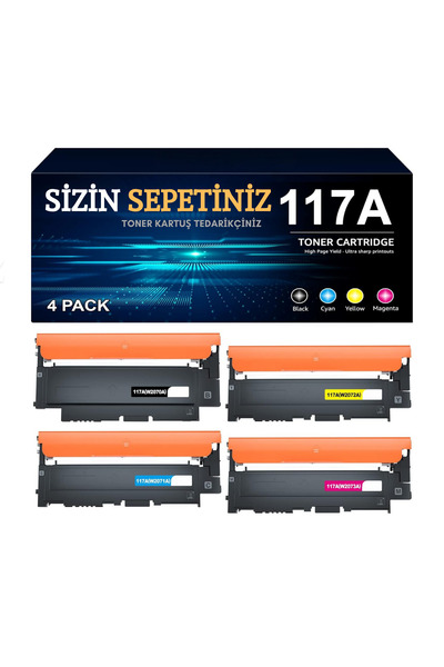 HP 117A W2070A Muadil Toner Seti 4 Renk - HP Color Laser 150a, 150nw, 178nw, ...