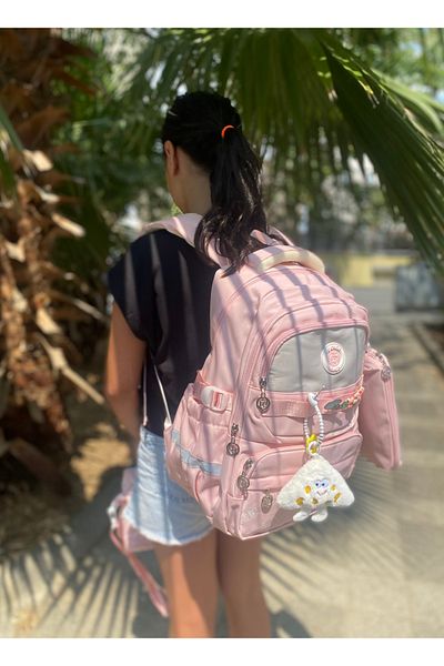 tiny wood Girl's Primary School Bag Ultra Light Primary School / Middle School School 3-Piece Bag Set Pink-Lilac -Gray