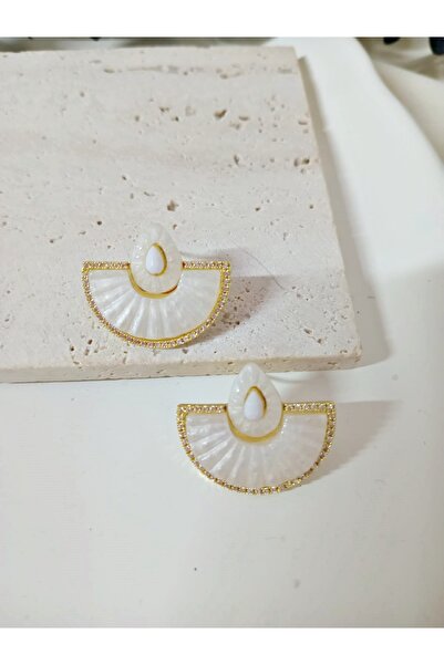 mos&more Steel White Small Fan Elegant Earrings