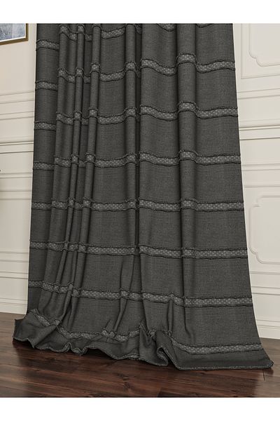 OnyxHome Lorenzo Linen Bearded Fon Curtain Anthracite Gray