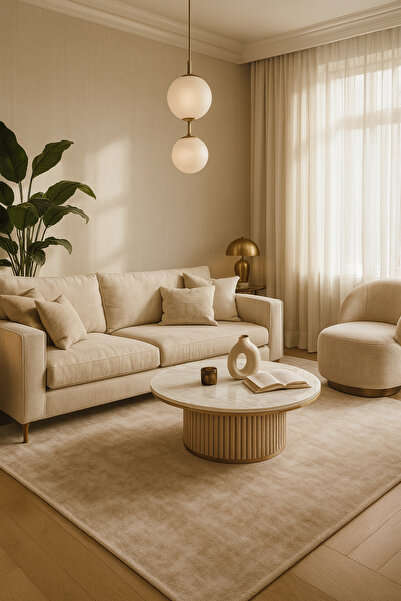 Vog Halı Luma Kahverengi Tek Renk Sade Saf Bambu Doğal Malzeme Halı Minimalis...