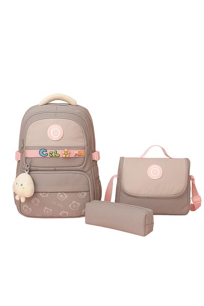 tiny wood Girl's Primary School Bag Ultra Light Primary School / Middle School School 3-Piece Bag Set Pink-Lilac -Gray