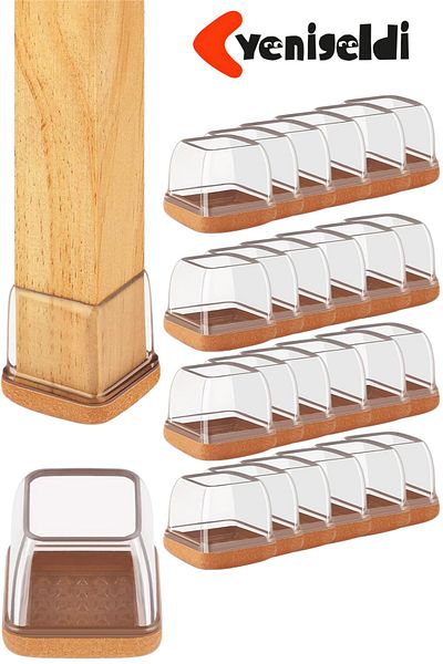 Yenigeldi 24 bucăți scaun pătrat Papucu (1,5–2,2 cm) din silicon transparent, cu pâslă groasă, protectie pentru podea, picior de mobilier