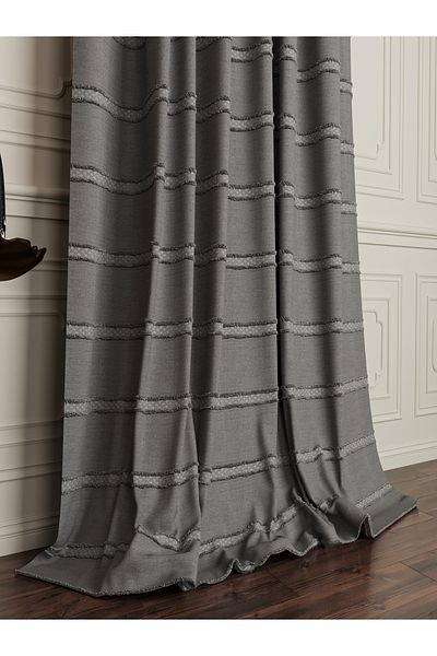 OnyxHome Lorenzo Linen Bearded Fon Curtain Gray