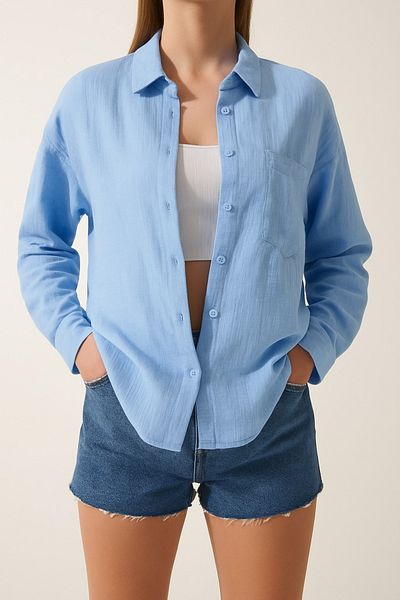 Mixray Oversize Pocketed Muslin Women's Shirt