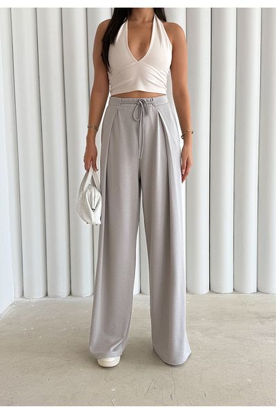Butik High Waist Front Pleat Detail Flowing Stretchy Modal Fabric Palazzo Pants