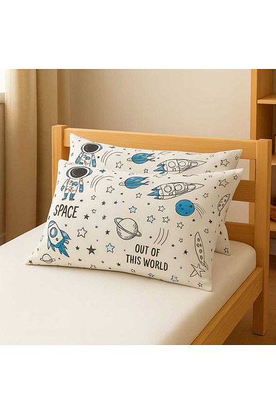 Bebek Özel Față de pernă din bumbac pentru copii 35x45 (2 bucăți) Model Space Astronaut