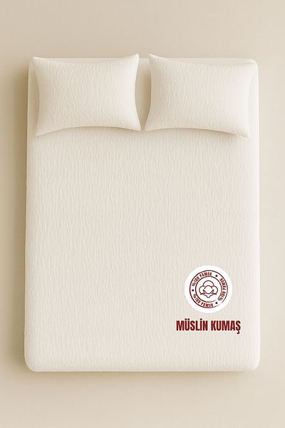 sutra 100% Cotton Muslin Fabric Double Fitted Sheet Set