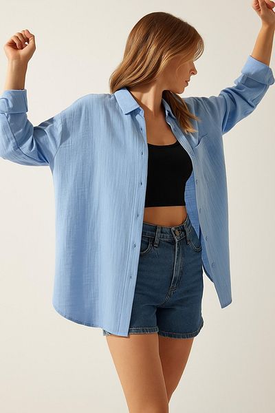 Mixray Oversize Pocketed Muslin Women's Shirt