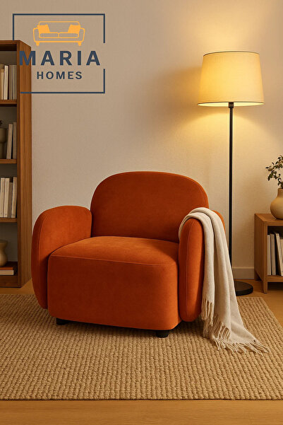 MARIA HOMES كرسي استرخاء فاخر باللون البرتقالي المحروق مع ظهر منحني وأذرع مبطنة