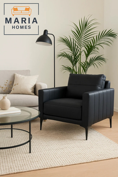 MARIA HOMES أريكة فردية من الجلد الصناعي الأسود