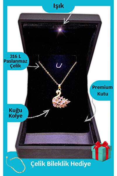ganispe Anneler Günü Hediye | Işıklı Premium Kutuda | Kuğu Çelik Kolye | Hedi...