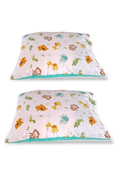 Bebek Özel Children Adult Pillow Case 50X70 cm (2 Pieces) Cute Animals Mint Green