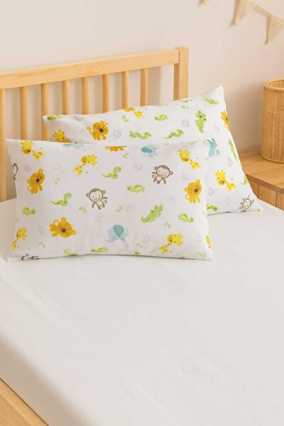 Bebek Özel Children Adult Pillow Case 50X70 cm (2 Pieces) Cute Animals Mint Green