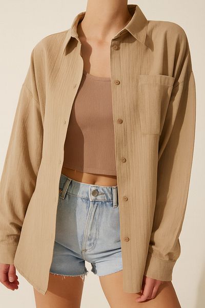 Mixray Oversize Pocketed Muslin Women's Shirt