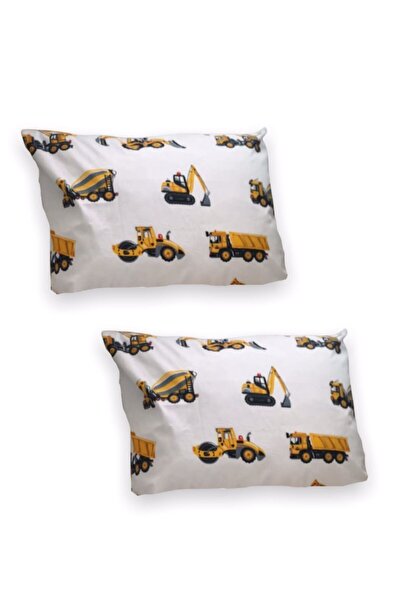 Bebek Özel 100% Cotton Children's Adult Pillowcase 50X70 cm (2 Pcs) with Construction Machinery Pattern