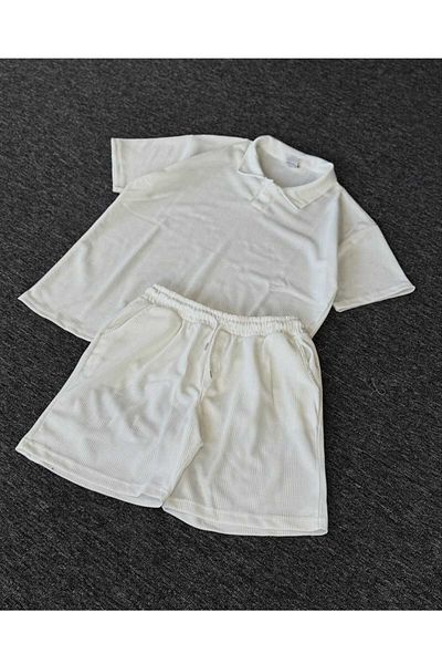 ALİ.COM Ottoman Petekli̇ Fabric Poloyaka Shorts Set 2025 New Season