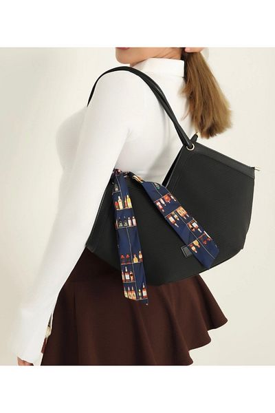 Mercan Black Women's Scarf Detailed Shoulder Strap Bag