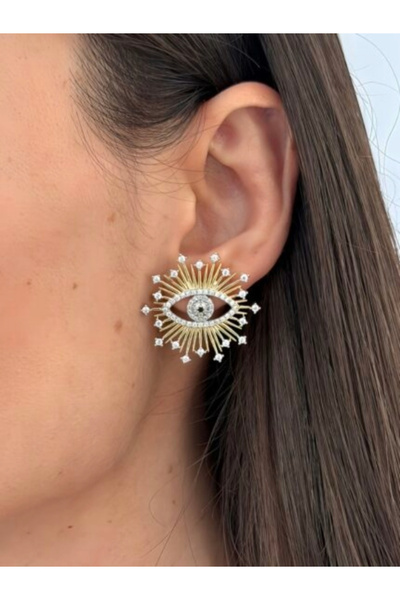 SATIYU BUTİK أقراط حجرية لامعة باللون الذهبي