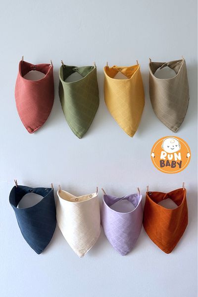 runbaby (8 PCS) Muslin Fabric with Two Snaps Baby Drool Bib & Scarf