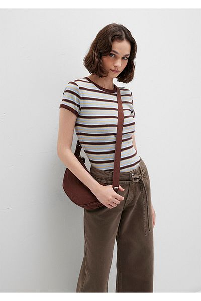 Mavi Brown Striped T-Shirt Fitted / Body Fitting Cut 1613378-90735