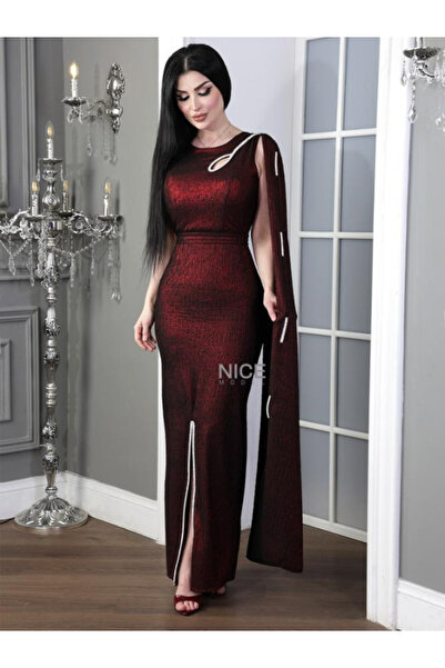 Nice Model فستان سهرة فاخر مكشوف الأكتاف مزين بالكريستال مع فتحة شال، مناسب ل...