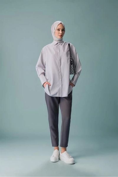 Armine Mink Colored Striped Shirt - Ort3440 Model