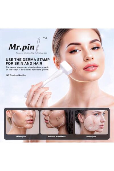 Mr Pin derma stamp مستر بن ديرما ستامب ، 140 دبوس قابل للتعديل - ديرما ستامب احترافي من التيتانيوم