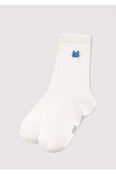 Mavi Crab Embroidered White Socks 1913232-620