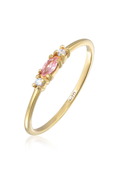 ELLI Ring Damen Marquise Vintage Elegant mit Zirkonia und synth. Saphir in 375 Gelbgold